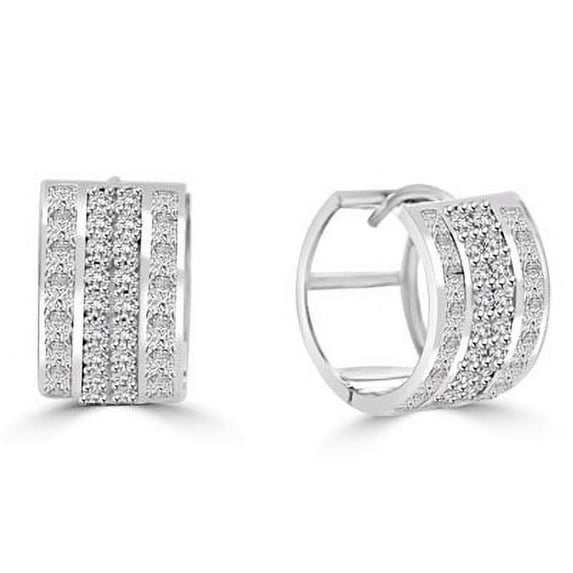 Channel and Prong Set Huggies with Four Rows of Princess and Round Melee Diamonds by Diamond Essence set in 14K Solid White Gold