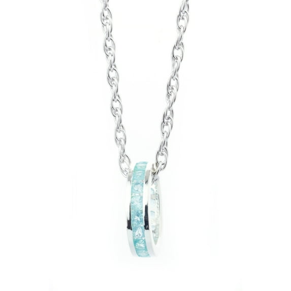 Channel-set Genuine Apatite March Birthstone charm on a chain in Sterling Silver