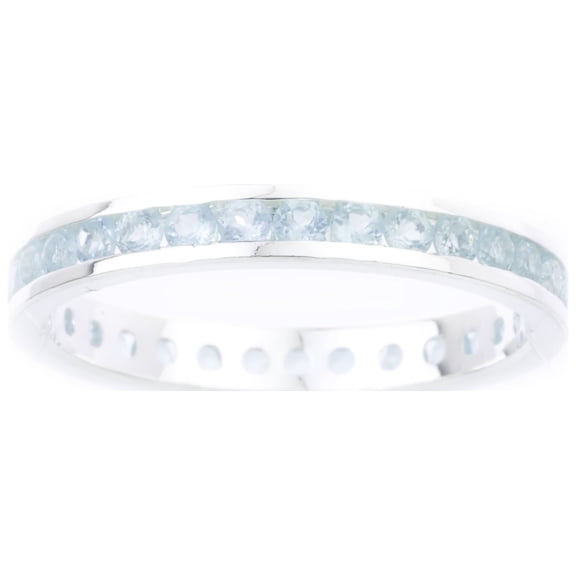 Channel-set Genuine Apatite March Birthstone ring in Sterling Silver