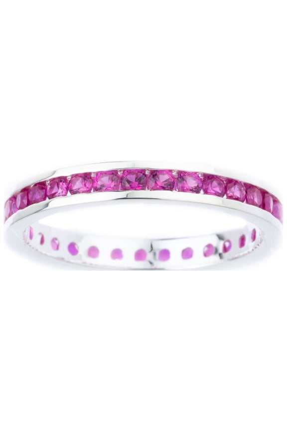 Channel-set Genuine Ruby July Birthstone ring in Sterling Silver