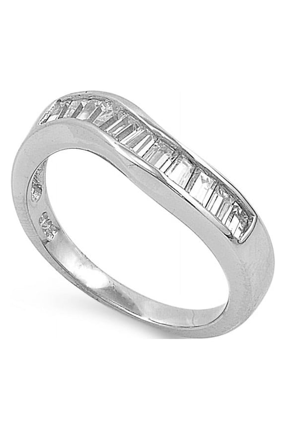 Channeled Baguette Row Cubic Zirconia Ring Sterling Silver 925