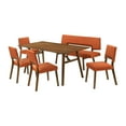 thumbnail image 1 of Channell 6 Piece Walnut Wood Dining Table Set with Bench in Orange Fabric, 1 of 7
