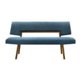 thumbnail image 1 of Channell Wood Dining Bench in Walnut Finish with Blue Fabric, 1 of 5