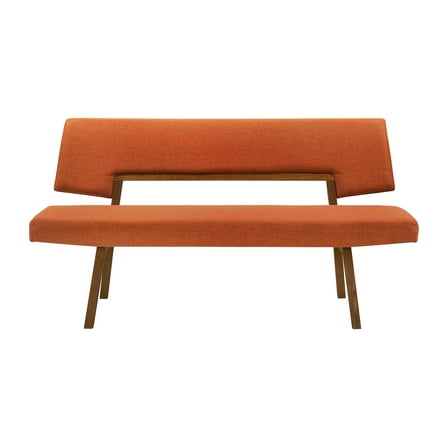 Channell Wood Dining Bench in Walnut Finish with Orange Fabric