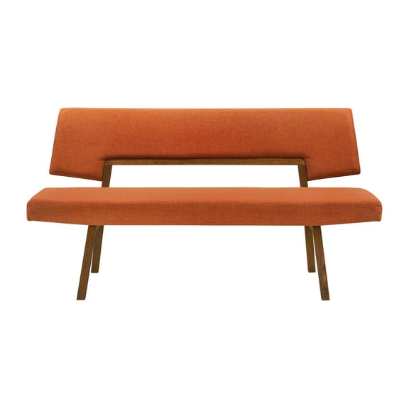 Channell Wood Dining Bench in Walnut Finish with Orange Fabric