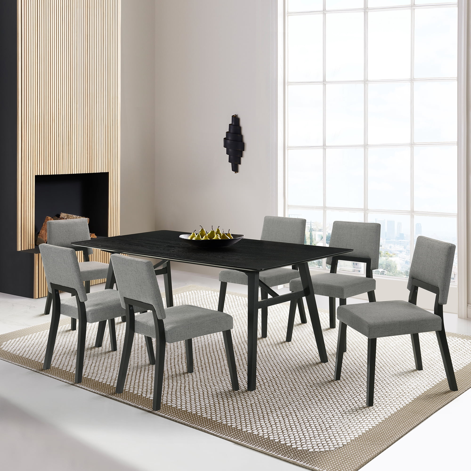 Channell Wood Dining Chair in Black Finish with Charcoal Fabric - Set of 6