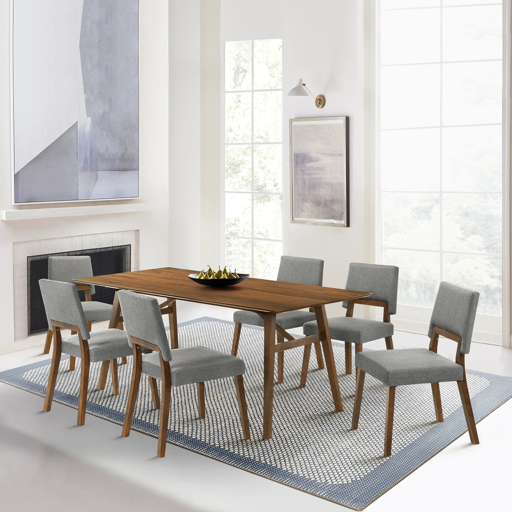 Channell Wood Dining Chair in Walnut Finish with Charcoal Fabric - Set of 6