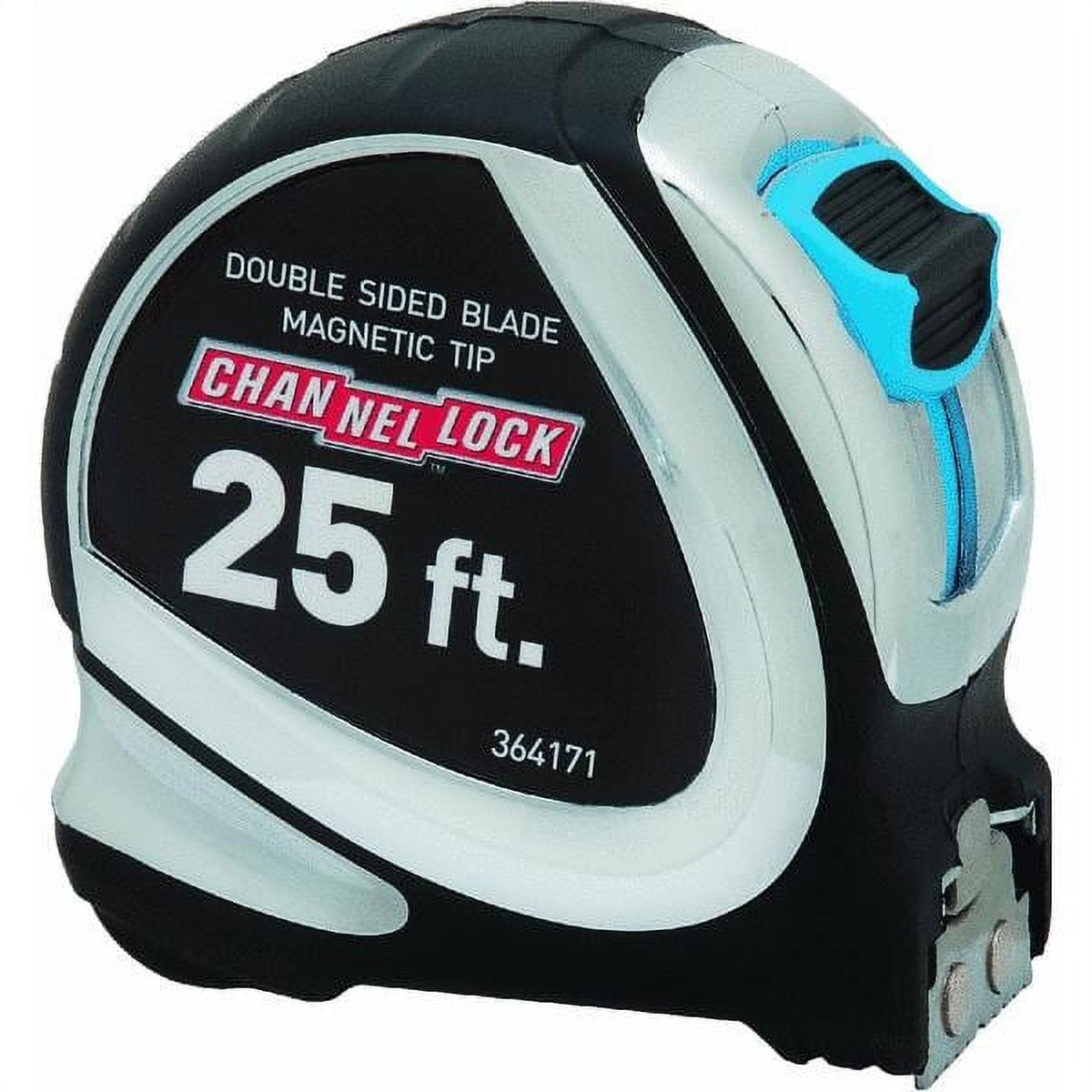 Channellock Tape Measure - Two-Toned, Push-Button Lock, Nylon Blade, Metal Case - 25 ft
