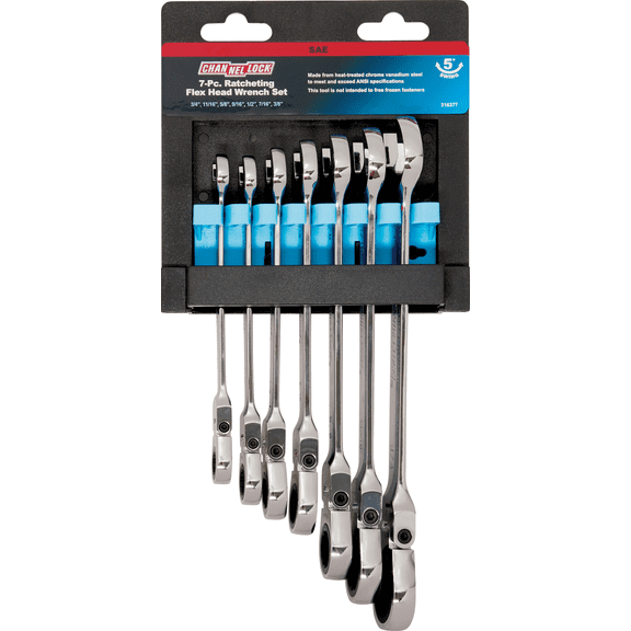 Channellock Hand Tool - Channellock 7-Piece Flex Head Ratcheting Combination Wrench Set - Pack of 4 Heavy-Duty Construction, Professional Use