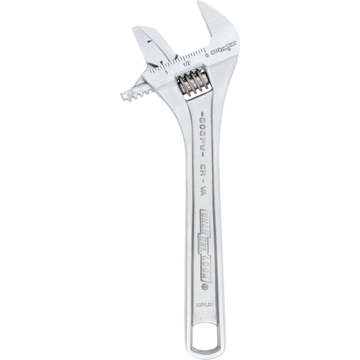 Channellock Adjustable Wrench 808PW - Reversible Jaw, Straight, Polished Finish - 8 In