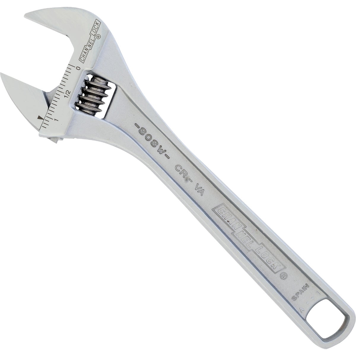 Channellock Adjustable Wrench 808W - Wide Jaw, Chrome Vanadium Steel - 8 In