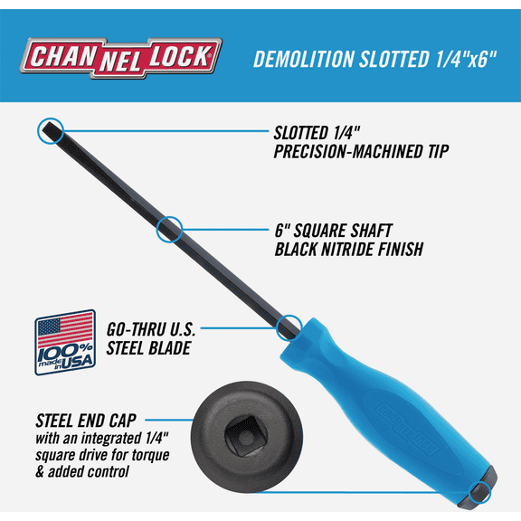 Channellock Demolition Slotted Screwdriver - Pack of 4 Heavy-Duty Construction, Professional Use