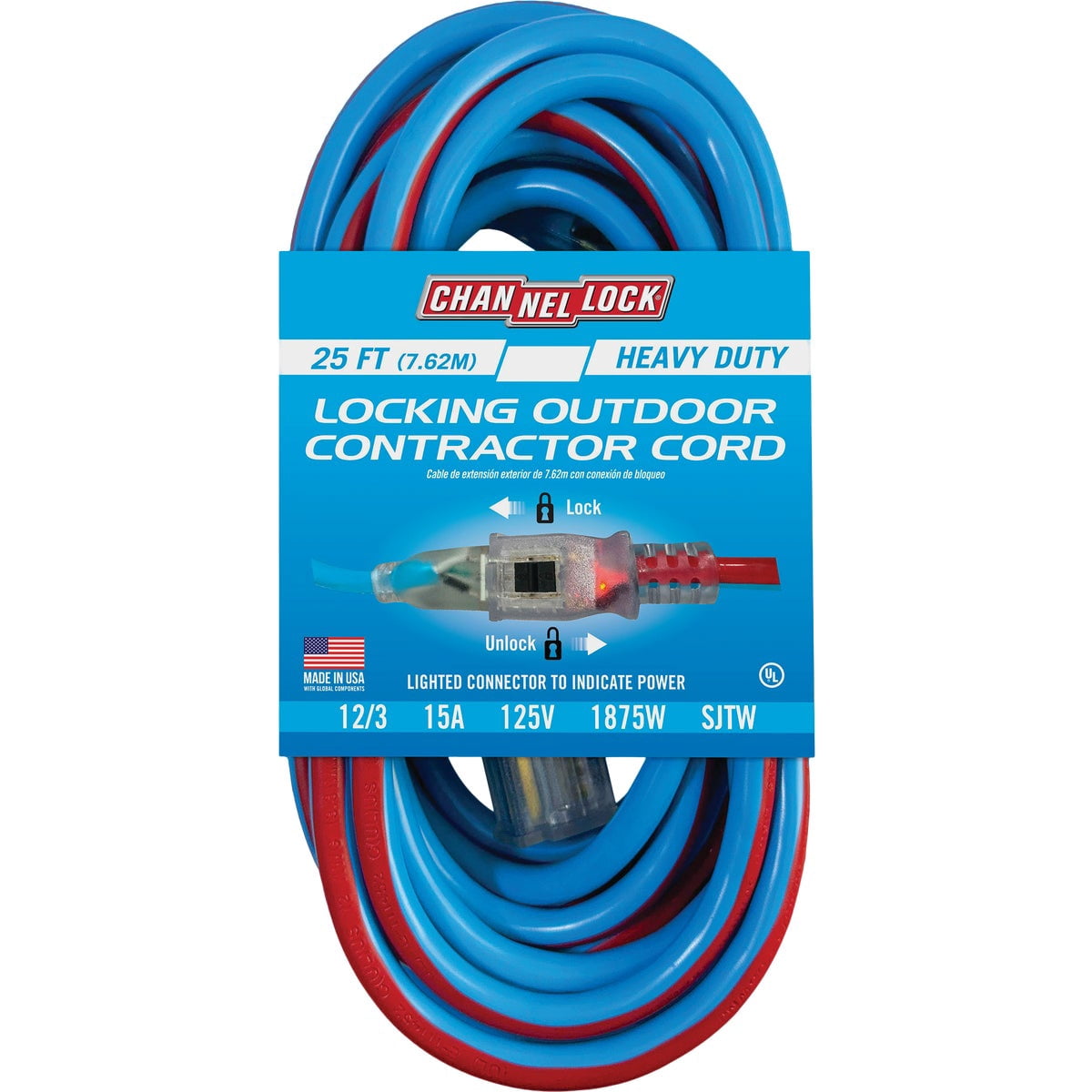 Channellock Extension Cord - 125 V, Blue, 25' — Residential Use, Standard Application
