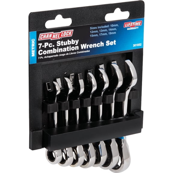 Channellock Metric Stubby Ratcheting Combination Wrench Set - 12-Point - 7 Piece, Silver — Heavy-Duty Construction, Professional Use