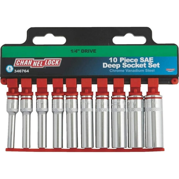 Channellock Products Standard 1/4" Drive 6-Point Deep Socket Set 10-Piece