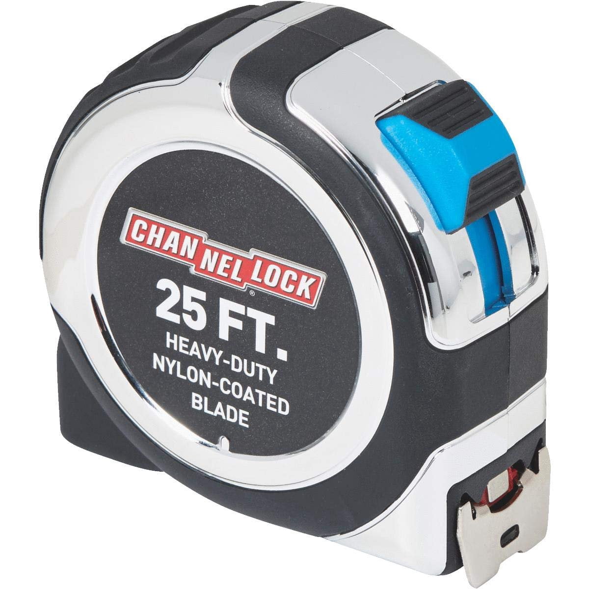 Channellock Professional Tape Measure, 25', Two-Toned, Push-Button Lock, Nylon Blade, Metal Case