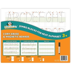 Channie's Big Blocks for Neat Alphabets Dry Erase Magnetic Boards. 3 Pak Tracing Writing Letters and Numbers in Visual Format 8 x 11.
