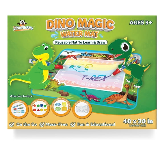Channies Dino Magic Water Kids Play Mat, Reusable Baby Playmat with Drawing Kit, 40 x 30