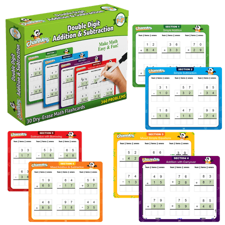 Channie's Double Digit Addition and Subtraction Flash Cards, 360 Two-Digit Math Problems, 30 Count