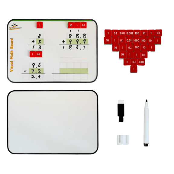 Channies Dry Erase Addition and Subtraction Math Board W/Magnetic Math Tiles, Double sided dry erase boards for teaching or leaning place value and digit positions.