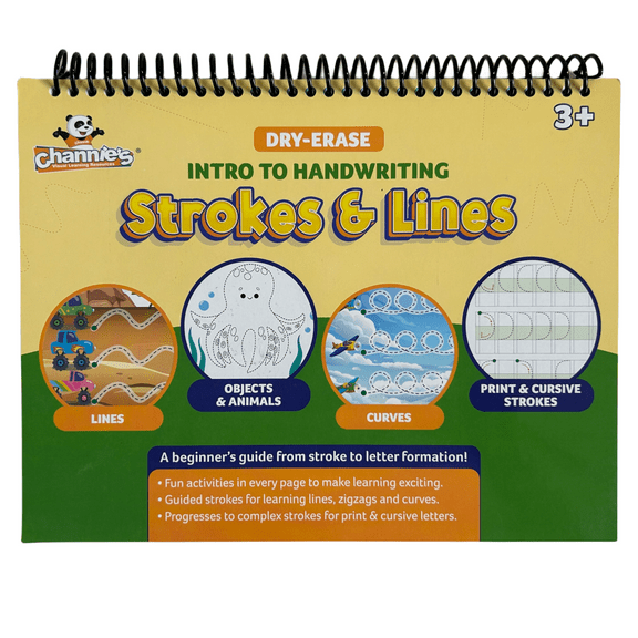 Channie's Dry Erase Intro to Handwriting Strokes & Lines, Pencil Control for Beginning Learners