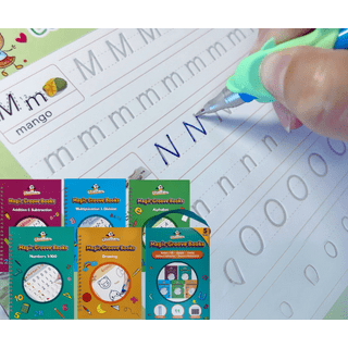 TSV Magic Practice Copybook for Kids, Magic Reusable Practice Copybook,  Number Math Drawing Alphabet Handwriting Practice Workbook for Preschools  Ages 3-8 Calligraphy Hand Lettering, 4 Books, 10 Pens 