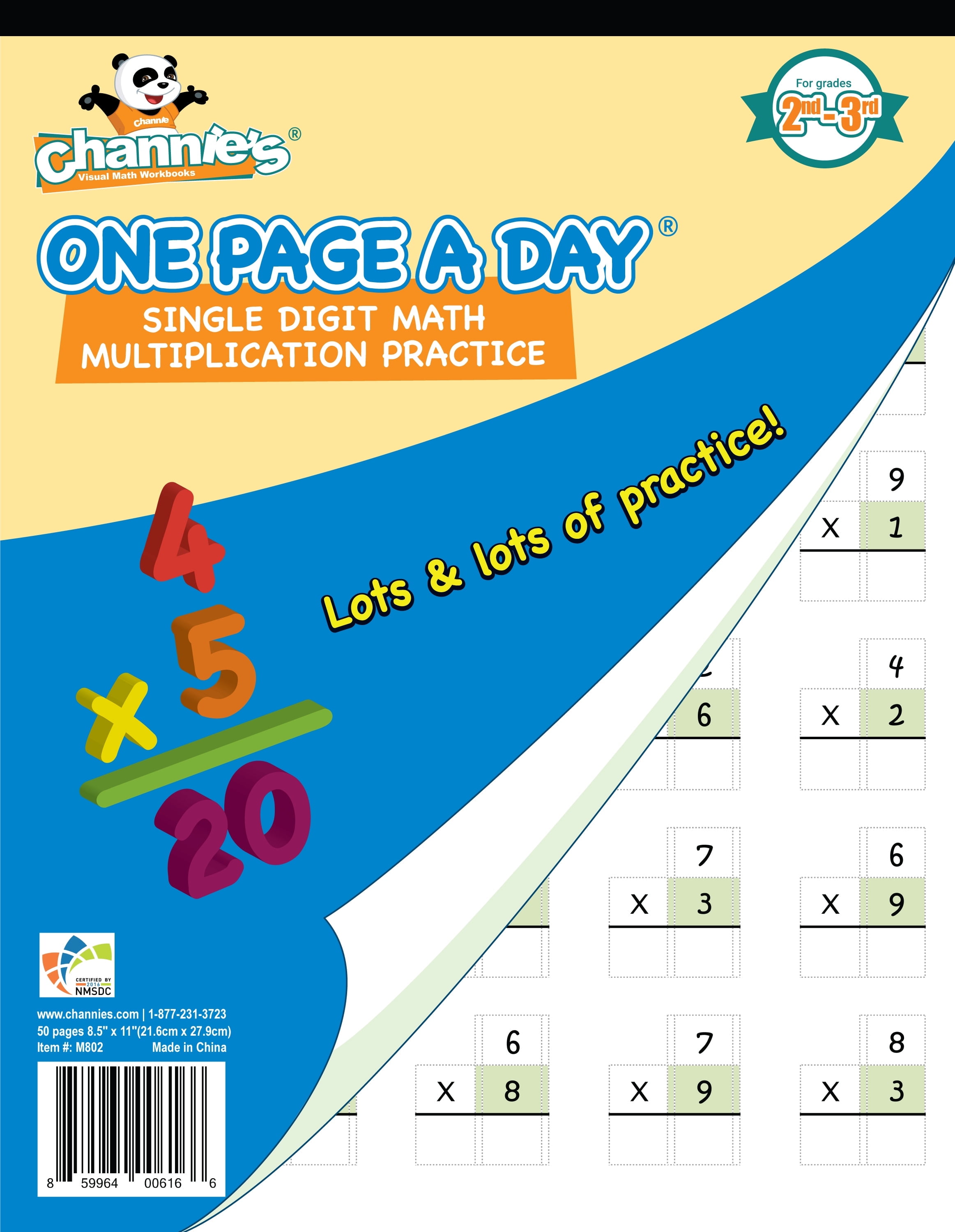 CHANNIE'S One Page A Day: Single Digit Math Multiplication Practice, (Paperback) 50 pages