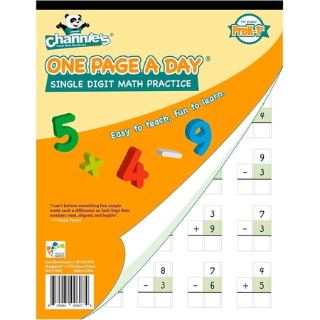 Channie's One Page A Day Single Digit Math Pratice For PreK-1st