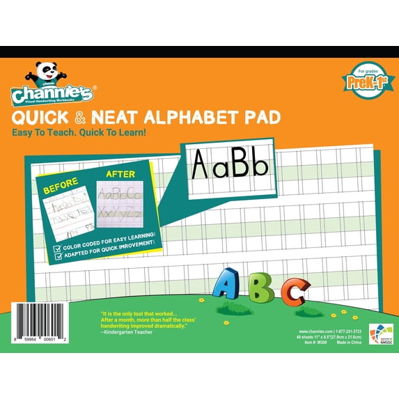Channie's Quick & Neat Alphabet Handwriting Workbook for Pre-K to 1st Grade Child