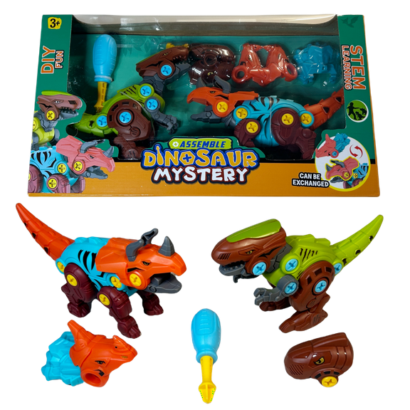 Channies STEM DIY Assemble Dino Mystery 2 Pack-Create, Build, & Play T-Rex & Triceratops