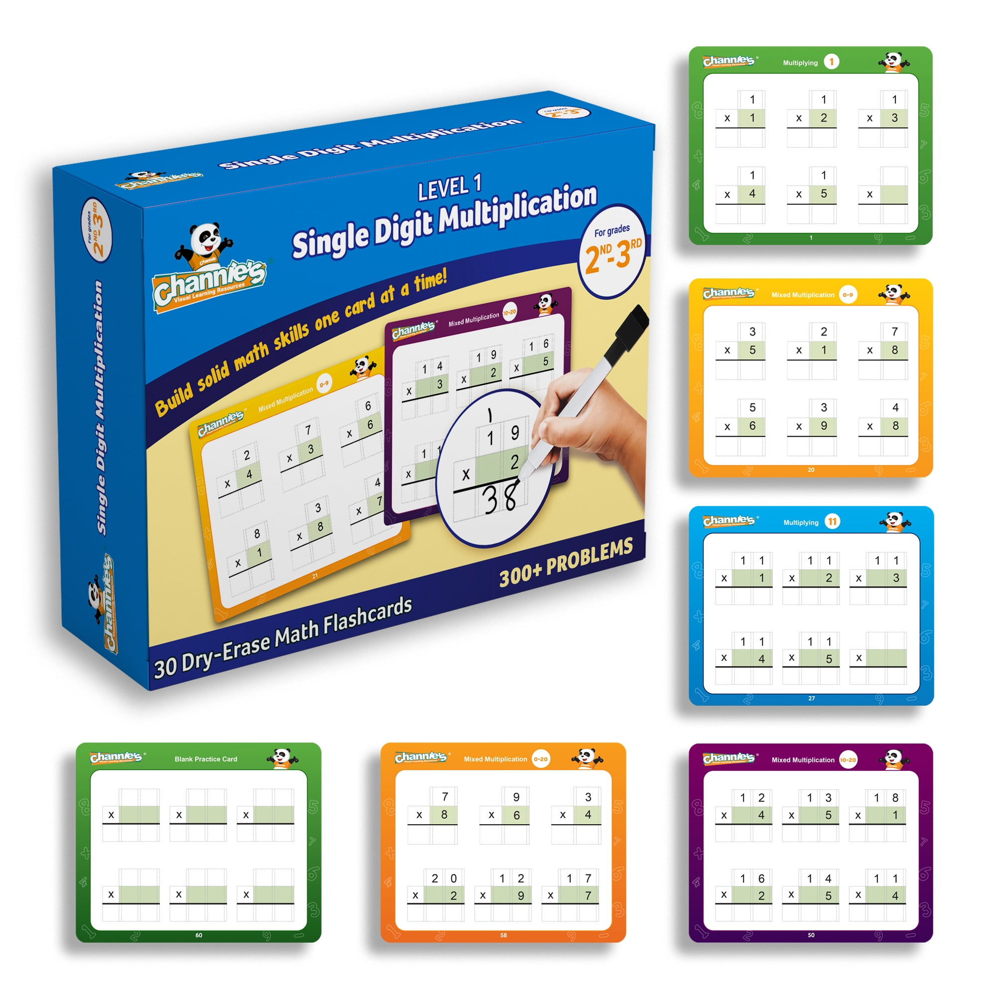 Channie’s Single Digit Multiplication Flash Cards, 30 DoubleSided Dry