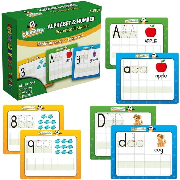 Channie’s Alphabet and Number Flash Cards, Dry-Erase Flashcards for Homeschool and Classroom Supplies