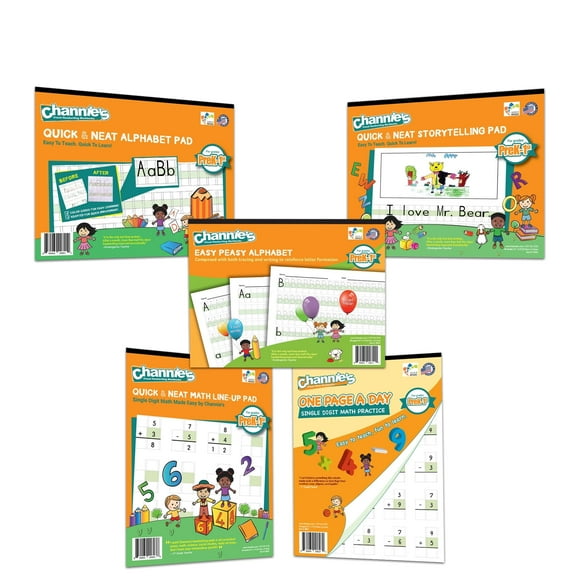 Channie's Visual Handwriting & Math Workbook Bonus Pack of 5 Pre-K-1st Educational Practice