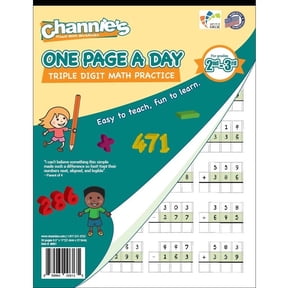 channie's one page a day triple digit math workbook worksheet for 2nd grade math, 3rd grade mathrade simply tear off on page a day for math repetition exercise!