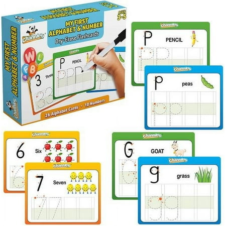 Channie's Visual My First Letter Jumbo Alphabet & Number Dry Erase Flash Cards- Pre-K-K