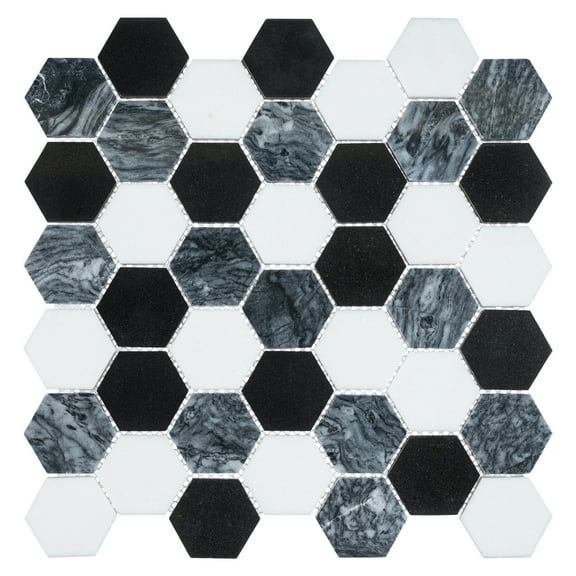 Channing Shadow Gray 2-in. Marble Honeycomb Polished Natural Stone Mosaic Wall and Floor Mosaic Tile