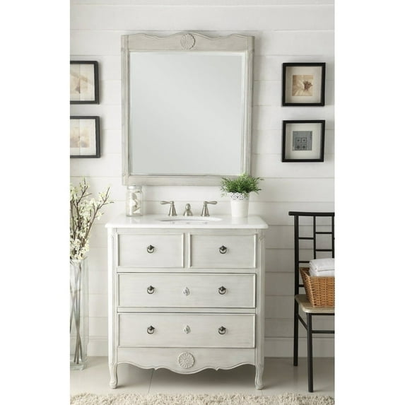 Chans Furniture 34" Benton Collection Daleville Vintage Gray Bath Vanity & Mirror