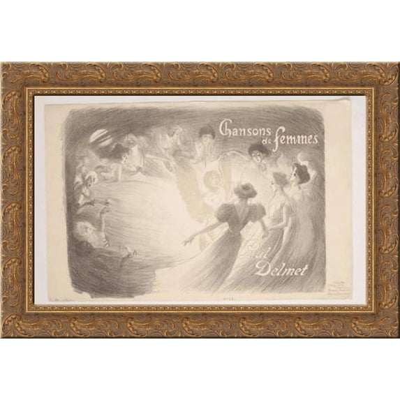 Chansons de Femmes 24x18 Gold Ornate Wood Framed Canvas Art by Theophile Steinlen