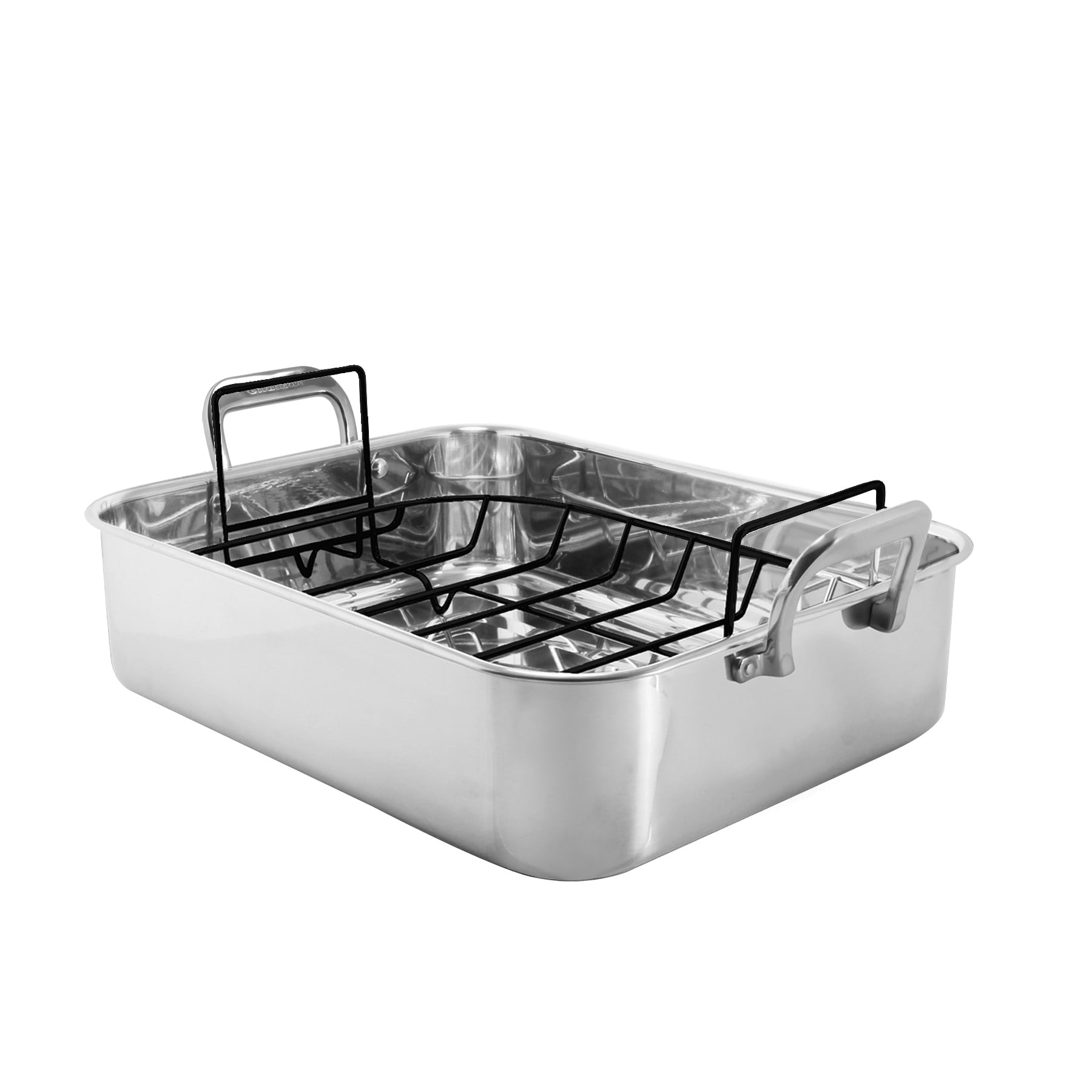 Polished Stainless Steel Rectangular Roasting Pan with Non-stick Rack