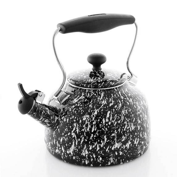 Chantal Tea Kettle, Vintage Series, Enamel on Steel, Whistling (Black Splatter on White)