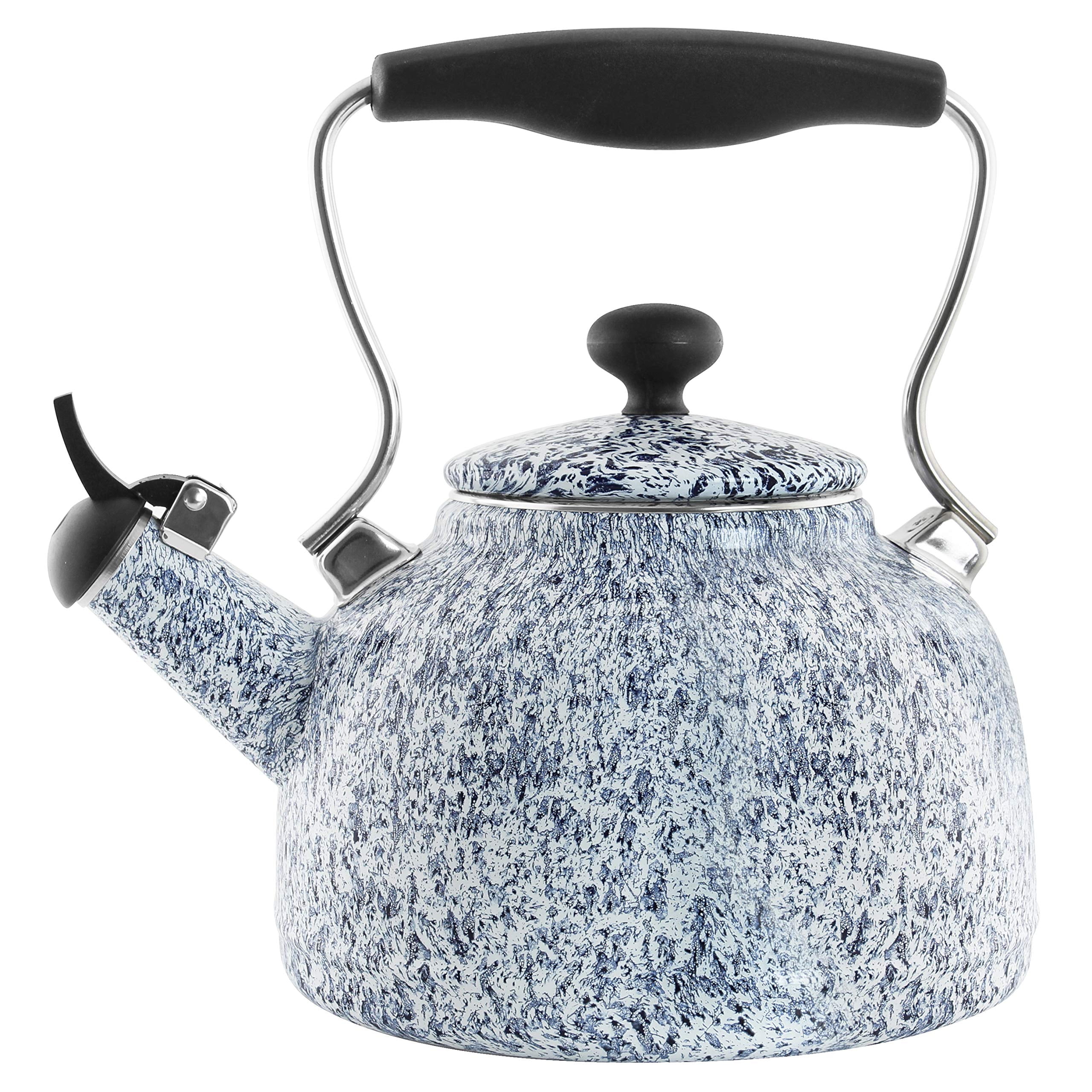 Vintage Blue Enamel Whistling Teakettle with Stay-Cool Handle