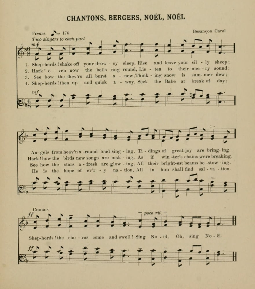 Chantans Bergers Noel Noel Carol Besancon Christmas Carols & Hymns 1910 Canvas Art - (18 x 24)