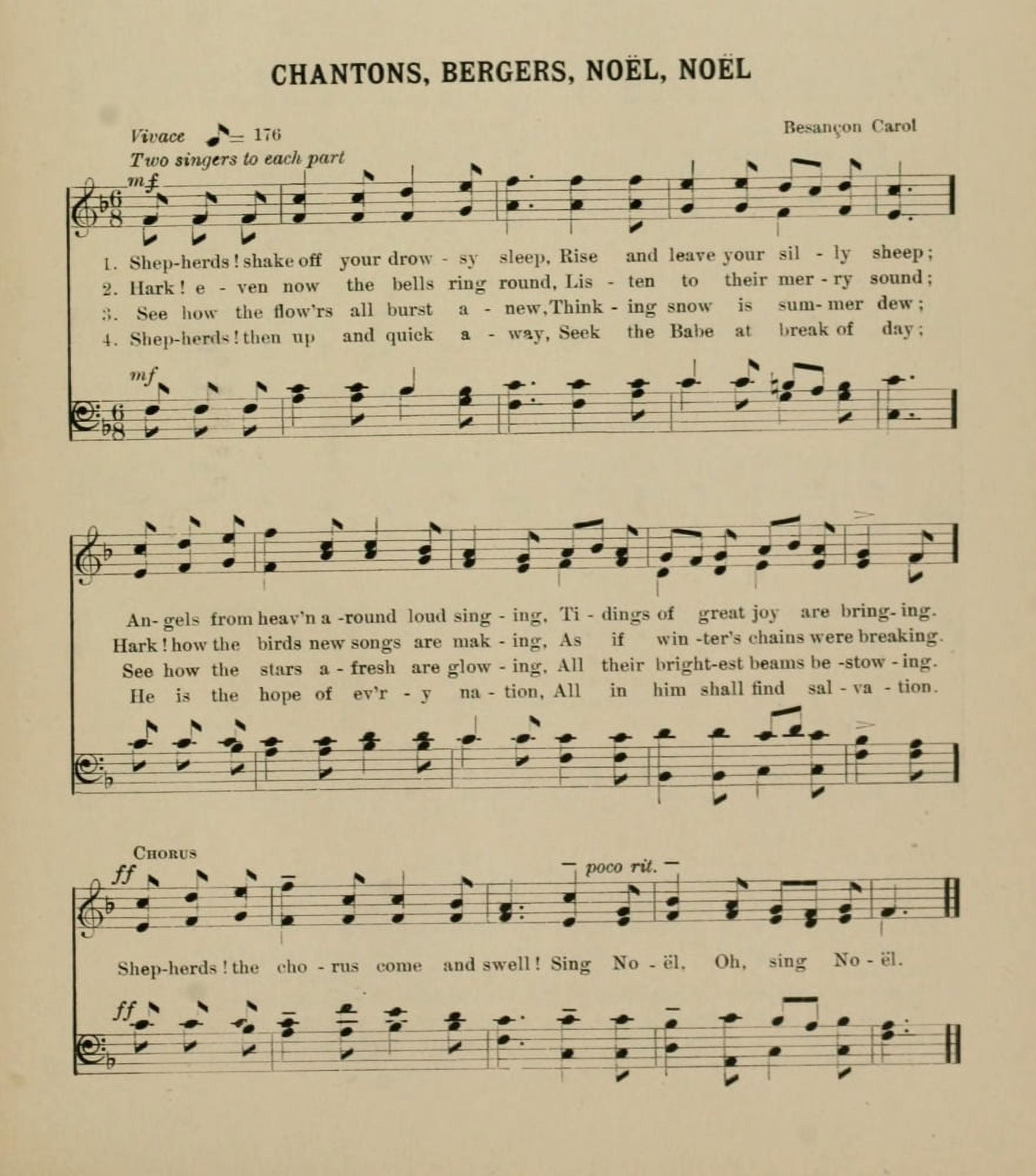 Chantans Bergers Noel Noel Carol Besancon Christmas Carols & Hymns 1910 Canvas Art - (24 x 36)