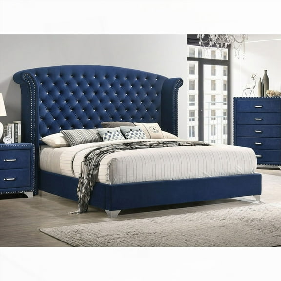 Chantel Pacific Blue Upholstered Queen Wingback Bed Bringing a Calming Hue to Any Space