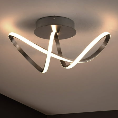 JONATHAN Y Chantelle 19.5" 1-Light Modern Minimalist Aluminum Loop Integrated LED Semi Flush Mount, Nickel, JYL1701A
