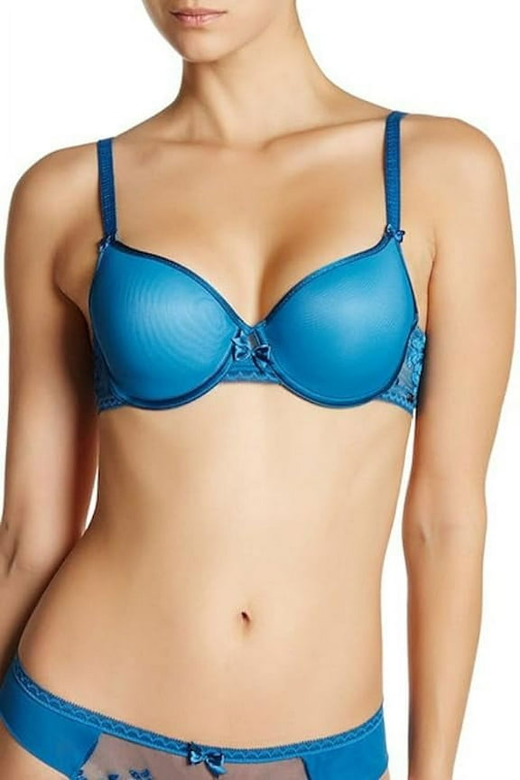 Lace Trim Padded Bra, 32C - Myrte Blue