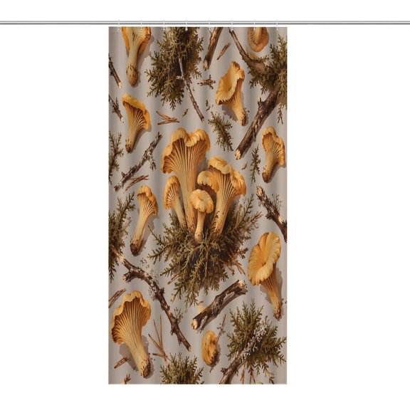Chanterelle Mushroom Forest Pattern Print Shower Curtain,Cloth Fabric Waterproof Polyester Bathroom Home Decor Set with Hooks