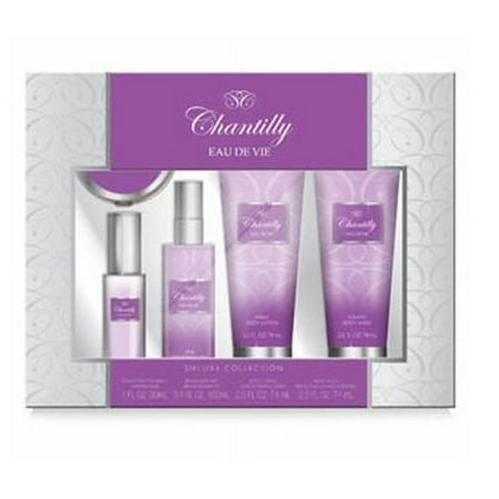 Chantilly by Dana Eau De Vie Gift Set 5 PCs, 30 mL EDT Spray, 100 mL Mist, 75 mL Body Lotion, 75 mL Body Wash, Compact Included