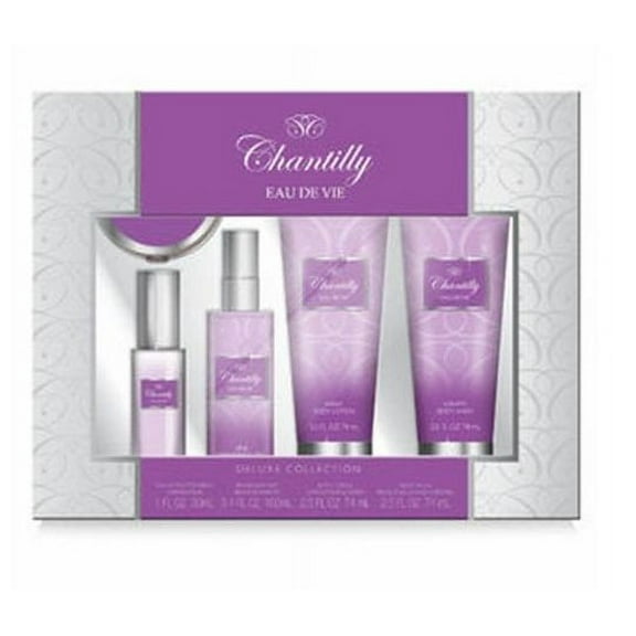 Chantilly by Dana Eau De Vie Gift Set 5 PCs, 30 mL EDT Spray, 100 mL Mist, 75 mL Body Lotion, 75 mL Body Wash, Compact Included