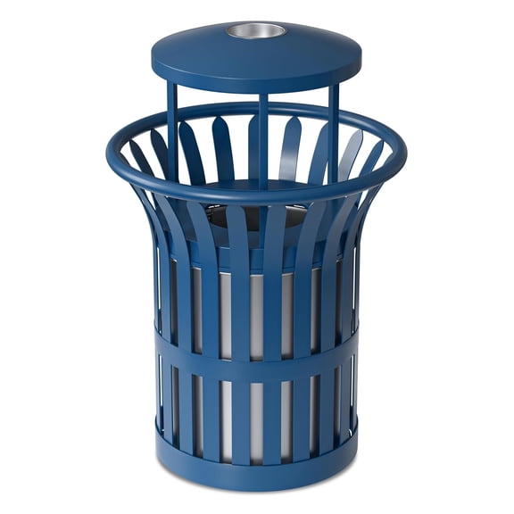 Chantmo 16 Gallon Heavy Duty Commercial Garbage Can Steel Slatted Outdoor Flower Lid Weather Resistant with Liner Blue